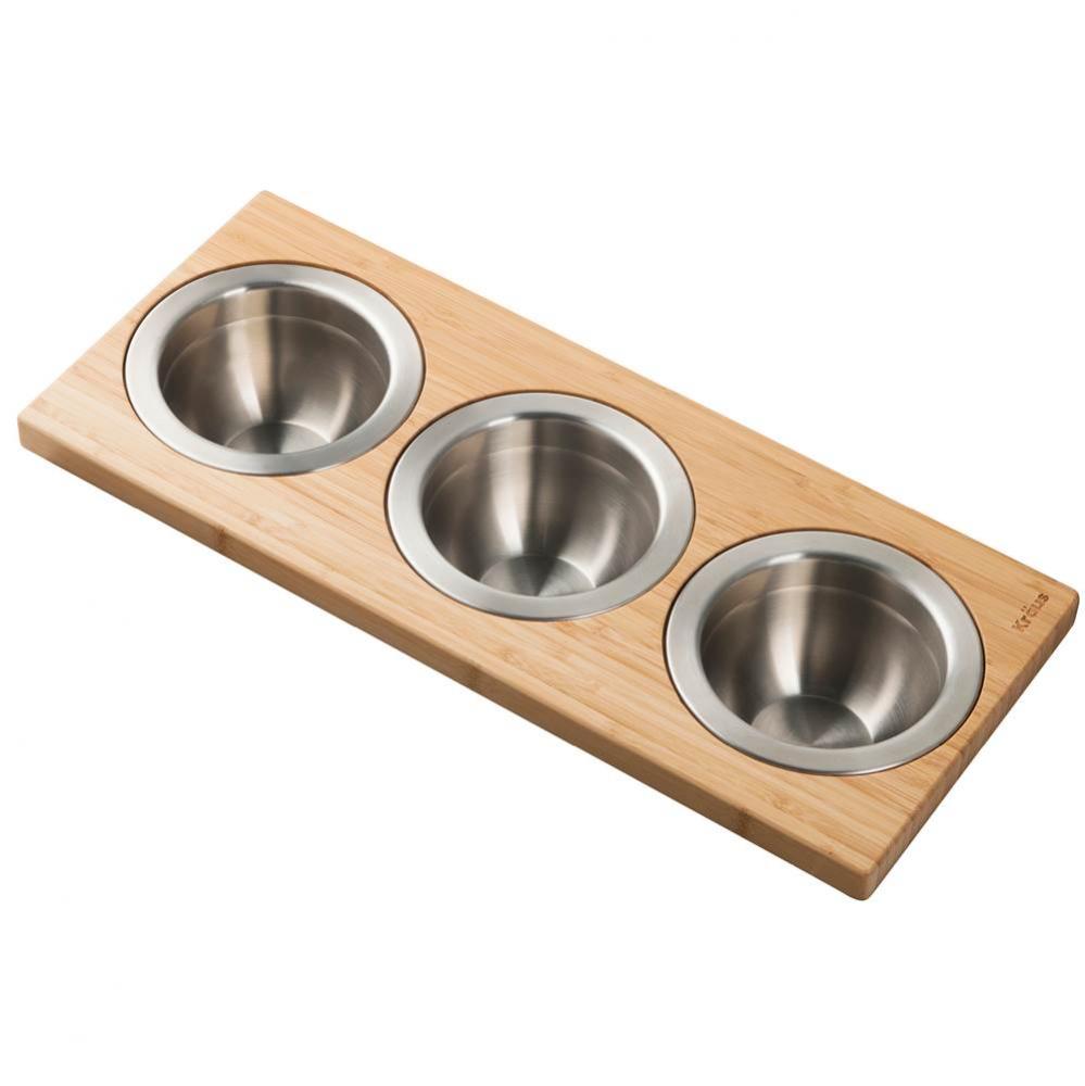 Workstation Kitchen Sink Serving Board Set with Round Stainless Steel Bowls