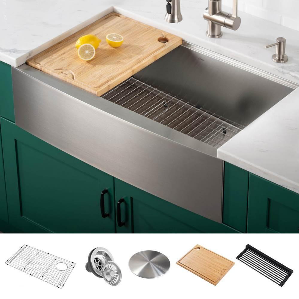 Kore Workstation 30-inch 16 Gauge Stainless Steel Single Bowl Farmhouse Kitchen Sink with Accessor