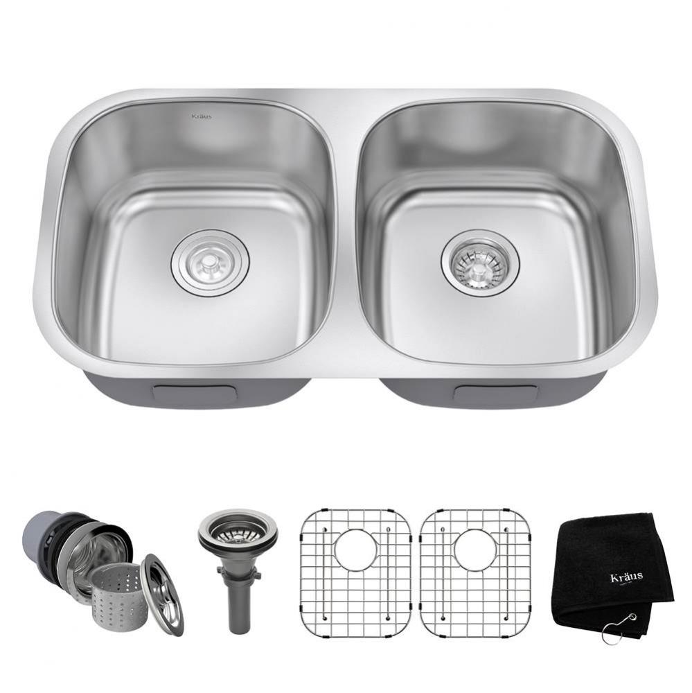 Premier 32-inch 16 Gauge Undermount 50/50 Double Bowl Stainless Steel Kitchen Sink