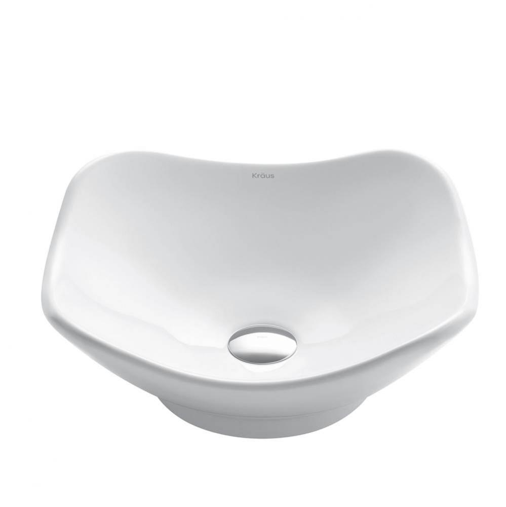 KRAUS Elavo Modern Art Vessel White Porcelain Ceramic Bathroom Sink, 15 1/2 inch