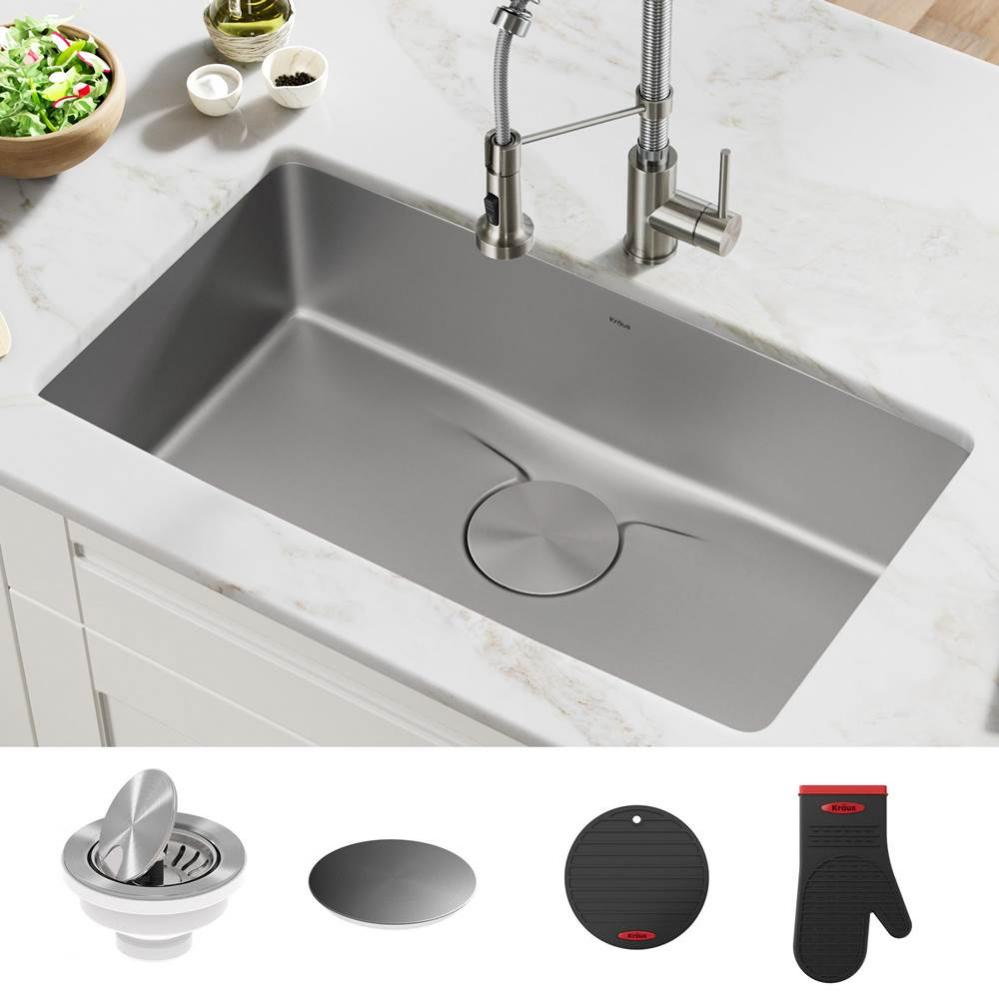 KRAUS Dex 33 in. Undermount 16 Gauge Antibacterial Stainless Steel Single Bowl Kitchen Sink