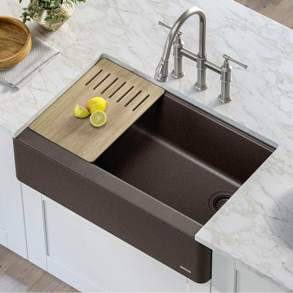 Bellucci Workstation 30'' Quartz Composite Single Bowl Farmhouse Kitchen Sink in Metalli