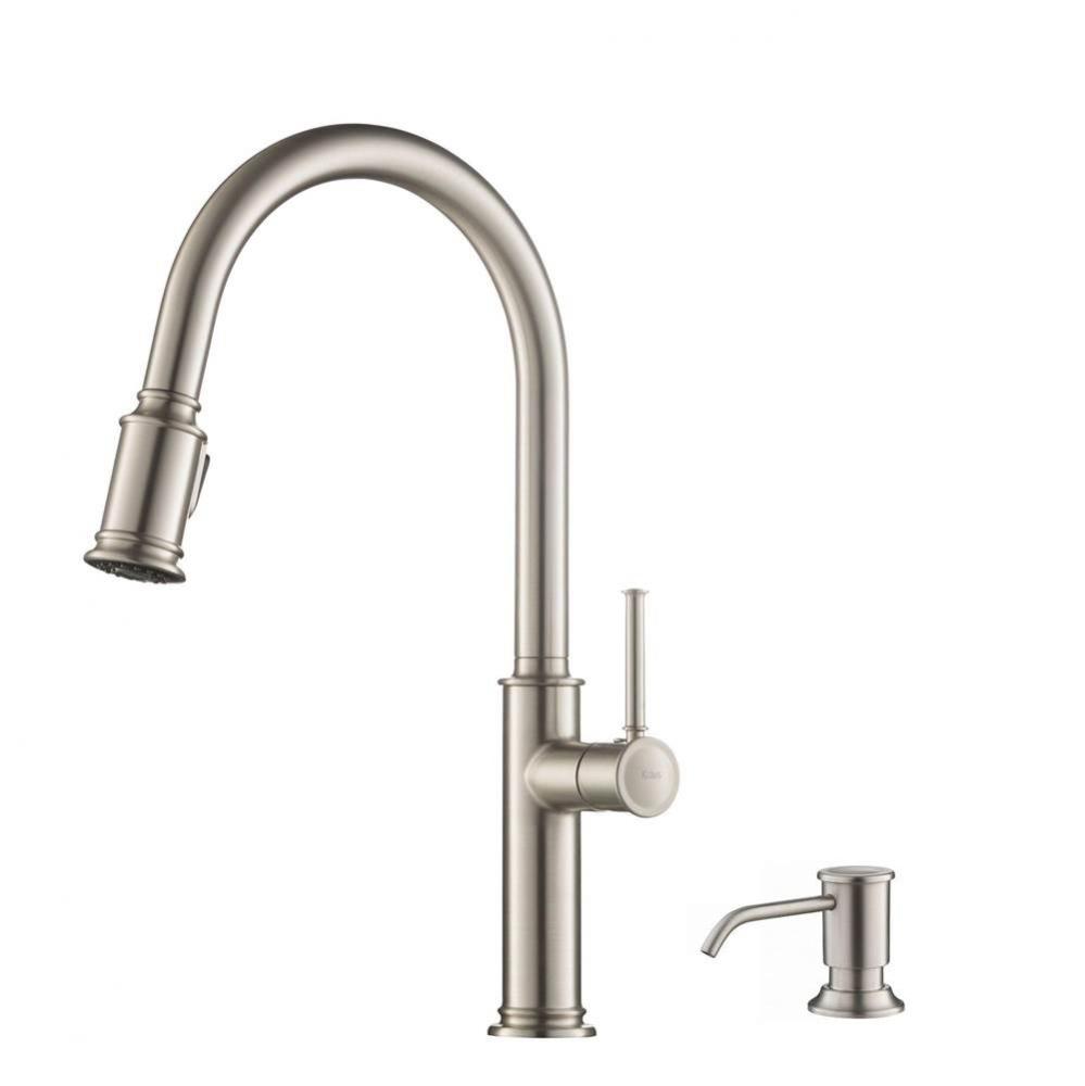 Sellette Single Handle Pull Down Kitchen Faucet with Deck Plate and Soap Dispenser in all-Brite Sp