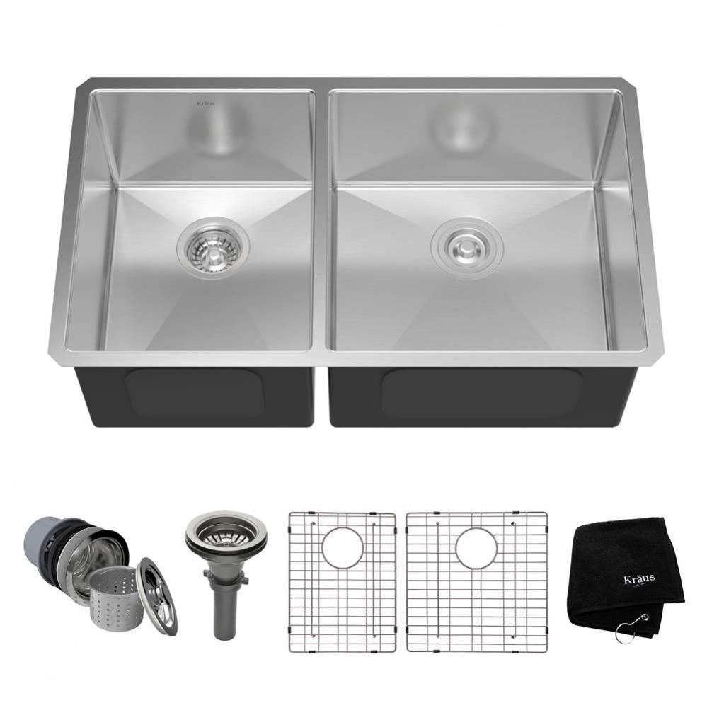 Standart PRO 33-inch 16 Gauge Undermount 60/40 Double Bowl Stainless Steel Kitchen Sink