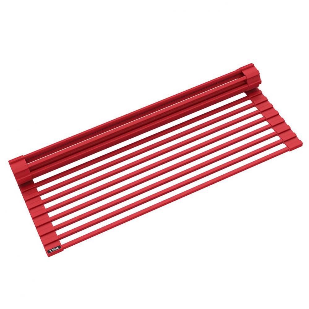 Multipurpose Workstation Sink Roll-Up Dish Drying Rack in Red