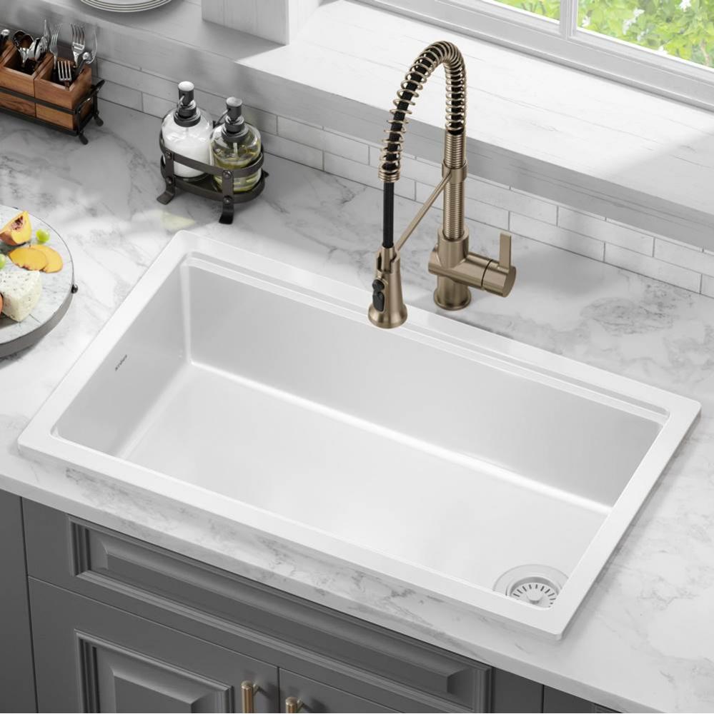 KRAUS Turino 33'' Fireclay Workstation Drop-In / Undermount Single Bowl Kitchen Sink in