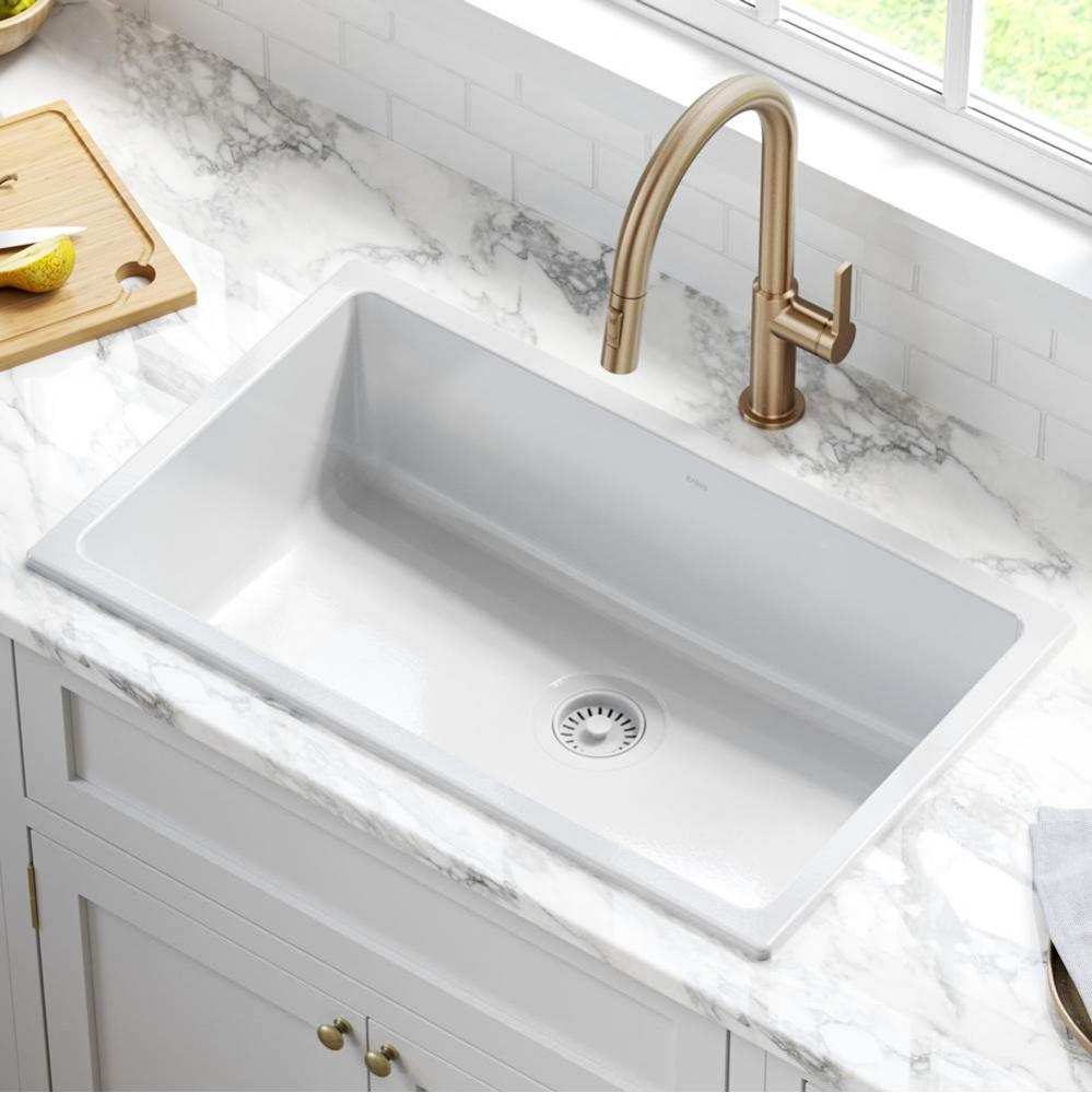 KRAUS Turino 30'' Drop-In Undermount Fireclay Single Bowl Kitchen Sink with Thick Mounti