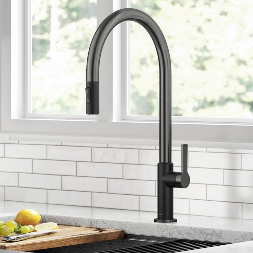 KRAUS® Oletto™ High-Arc Single Handle Pull-Down Kitchen Faucet in Matte Black / Spot Free B