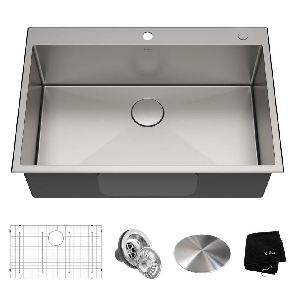 Standart PRO 33-inch 16 Gauge Drop-In Single Bowl 2-Hole Stainless Steel Kitchen Sink