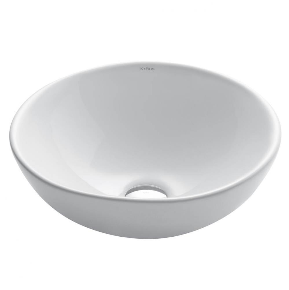 KRAUS Elavo Round Vessel White Porcelain Ceramic Bathroom Sink, 16 inch