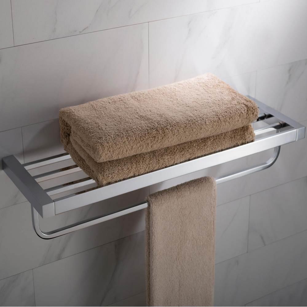 Stelios Bathroom Shelf with Towel Bar, Chrome Finish