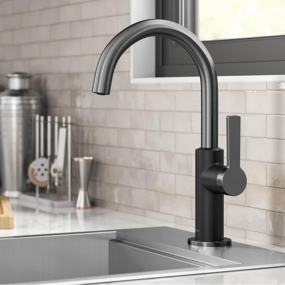 KRAUS® Oletto™ Single Handle Kitchen Bar Faucet in Matte Black / Spot Free Black Stainless