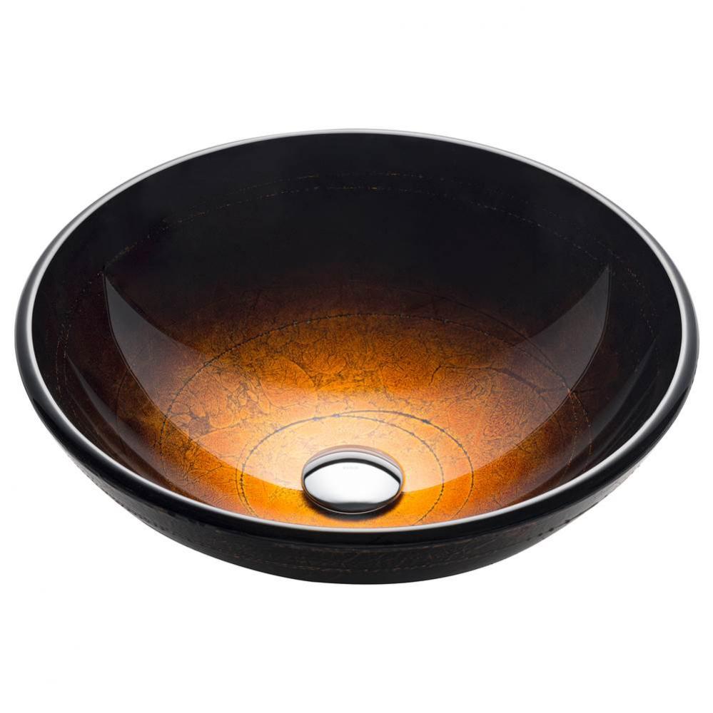 Round Copper Brown Glass Vessel Bathroom Sink, 16 1/2 inch