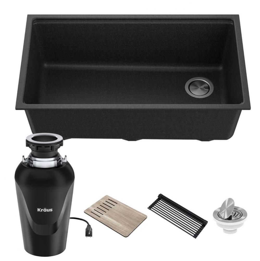 Bellucci Workstation 33 in. Undermount Granite Composite Single Bowl Kitchen Sink in Metallic Blac