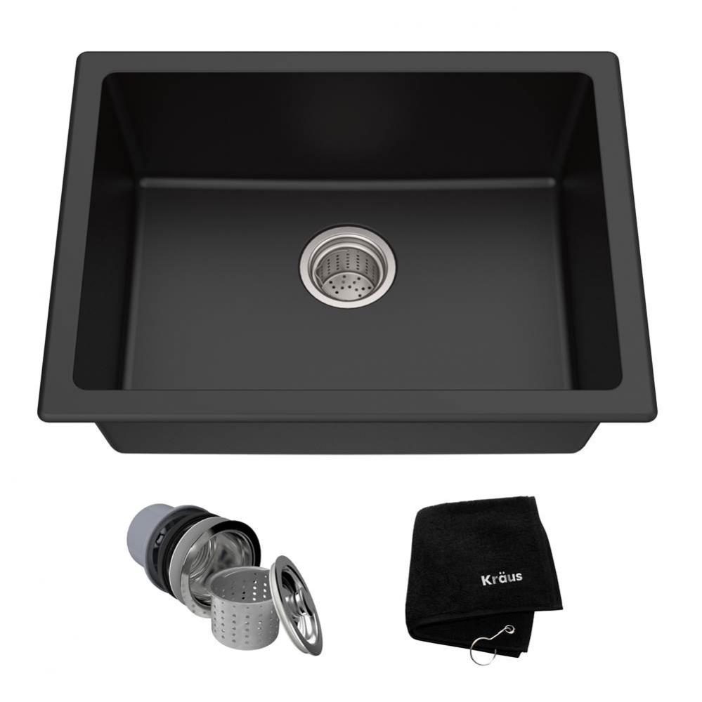 KRAUS 24 Inch Dual Mount Single Bowl Granite Kitchen Sink w/ Topmount and Undermount Installation