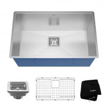 Kraus KHU29 - Pax Zero-Radius 28 1/2 Inch Handmade Undermount Single Bowl 16 Gauge Stainless Steel Kitchen Sink