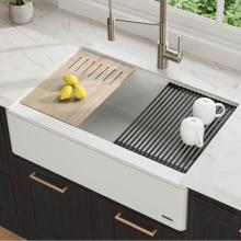 Kraus KGF1-33White - Bellucci 33-inch Quartz Farmhouse Apron Front Kitchen Sink with CeramTek in White