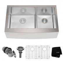 Kraus KHF203-33 - Standart PRO 33-inch 16 Gauge 60/40 Double Bowl Stainless Steel Farmhouse Kitchen Sink