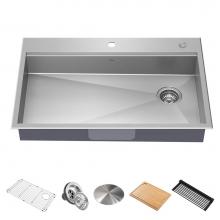 Kraus KWT310-33/5.5 - Kore ADA Workstation 33'' Drop-In Top Mount 16 Gauge Stainless Steel Single Bowl Kitchen