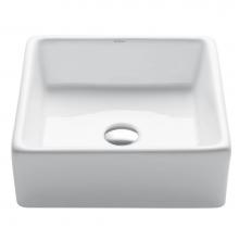 Kraus KCV-120 - Elavo Square Vessel White Porcelain Ceramic Bathroom Sink, 15 inch