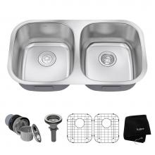 Kraus KBU22 - Premier 32-inch 16 Gauge Undermount 50/50 Double Bowl Stainless Steel Kitchen Sink