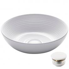 Kraus KCV-204GWH-20 - Viva Round White Porcelain Ceramic Vessel Bathroom Sink with Pop-Up Drain, 13 in. D x 4 3/8 in. H