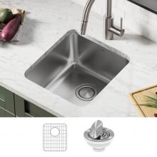 Kraus KA1US17B - KRAUS Dex 17 in. Undermount 16 Gauge Antibacterial Stainless Steel Single Bowl Kitchen Sink