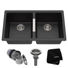 Kraus KGU-434B - KRAUS 33 Inch Undermount 50/50 Double Bowl Black Onyx Granite Kitchen Sink