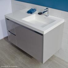 Lacava KUB-W-36R-07 - Wall-mount under counter vanity with three drawers, Bathroom Sink  is on the right.