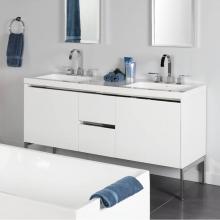 Lacava KUB-W-60-24 - Wall-mount under-counter double vanity with a notch-back large drawer on left and right, and two s