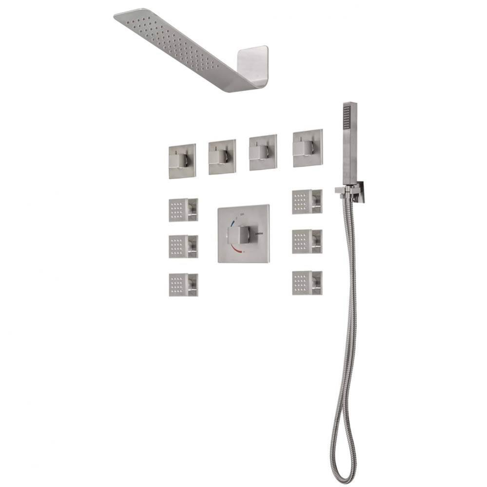 4PC - Shower Set Includes: Shower Head Square 16'' x 4-3/4'' Thermostatic/Pres