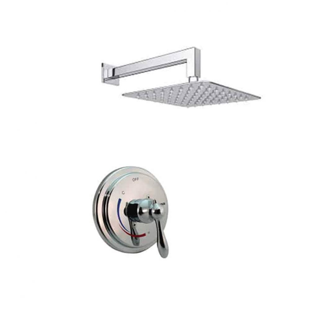 2PC - Shower Set Includes: Shower Head Square 8'' Thermostatic/Pressure Valve Trim Kit -