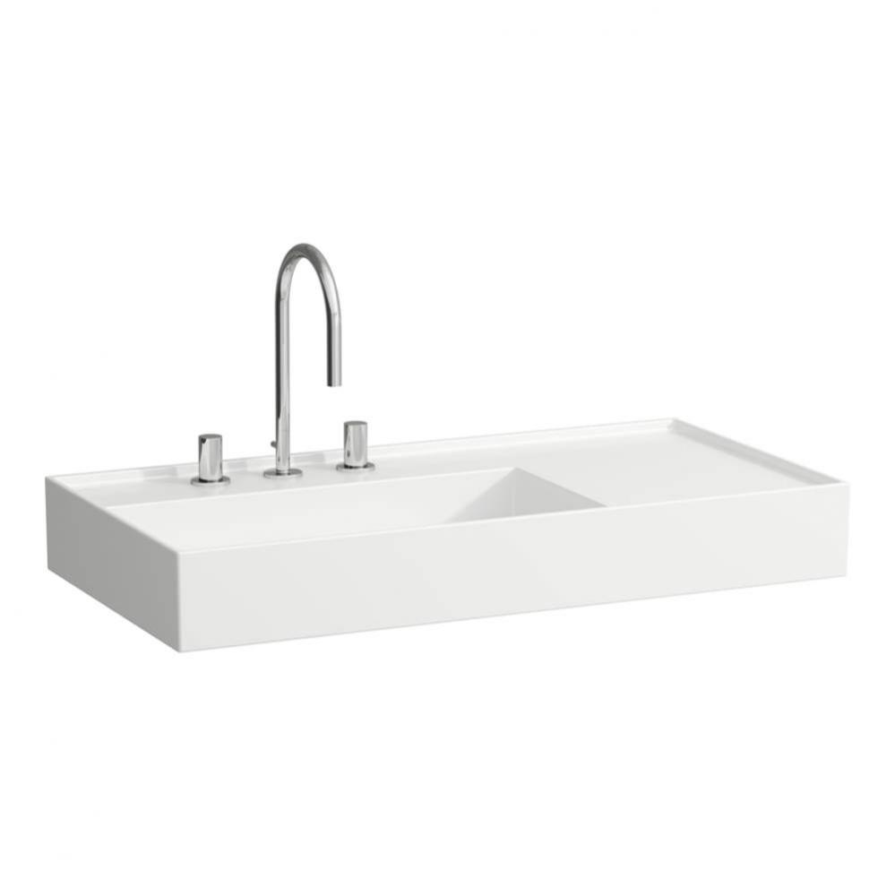 Washbasin, shelf right, with concealed outlet, w/o overflow - Always Open Drain, wall mounted, gro