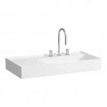 Laufen H818339000185U - Washbasin, shelf left, with concealed outlet, w/o overflow - Always Open Drain, wall mounted, grou