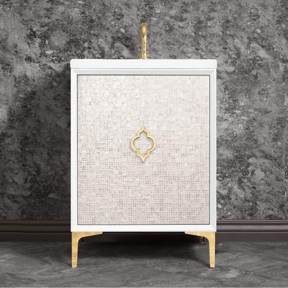 MOTHER OF PEARL with Arabesque Pull 30'' Wide Vanity, White, Satin Brass Hardware, 30&ap