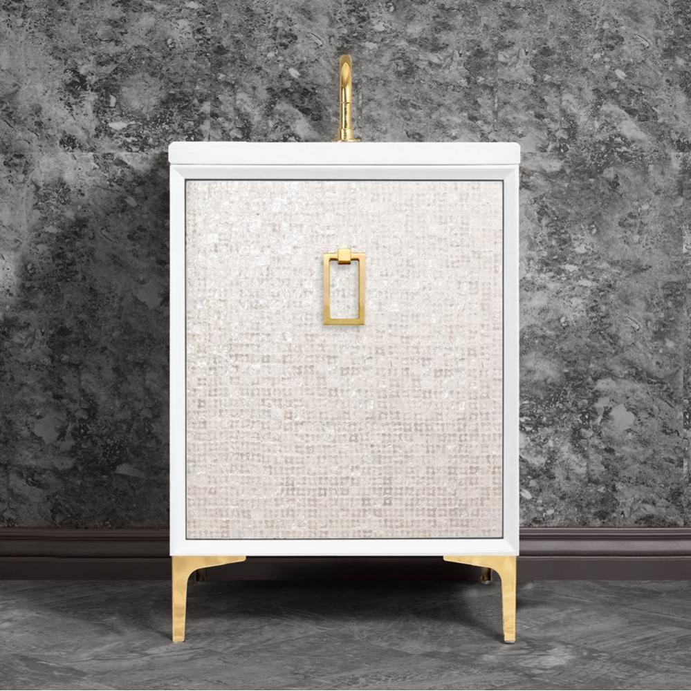 MOTHER OF PEARL with Coach Pull 30'' Wide Vanity, White, Satin Nickel Hardware, 30'