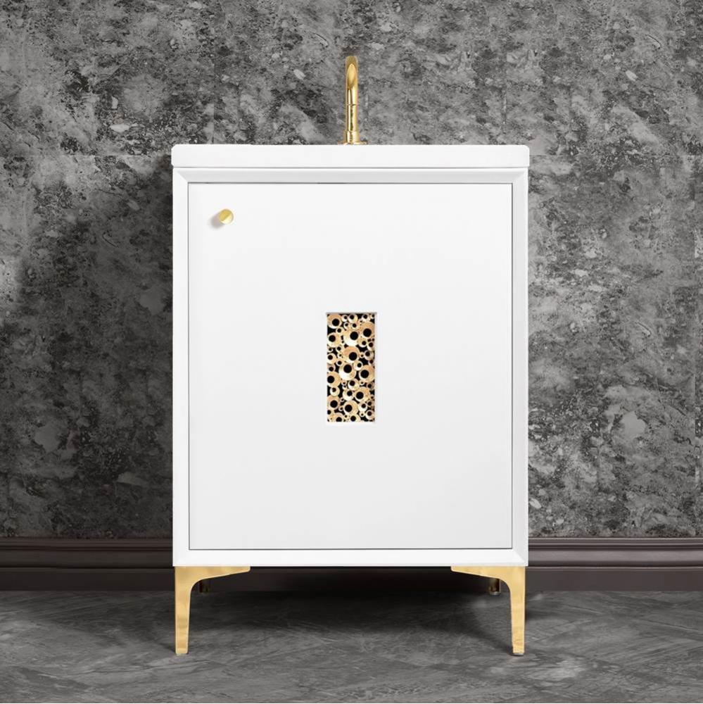 FRAME with Coral Grate 30'' Wide Vanity, White, Satin Brass Hardware, 30'' x 2