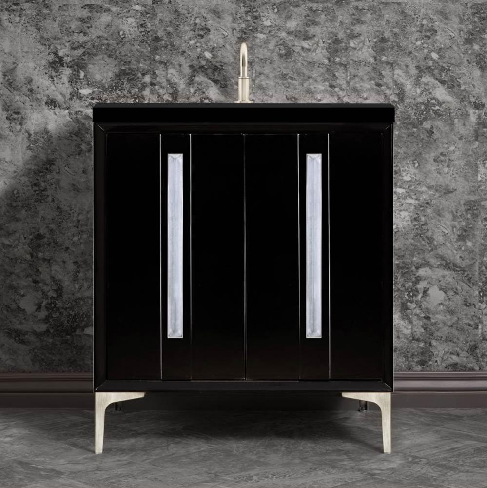 TUXEDO with 18'' Artisan Glass Prism Hardware 30'' Wide Vanity, Black, Satin N