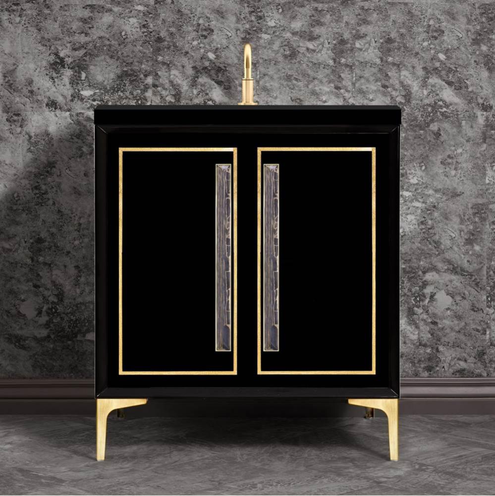 LINEA with 18'' Artisan Glass Prism Hardware 30'' Wide Vanity, Black, Satin Br