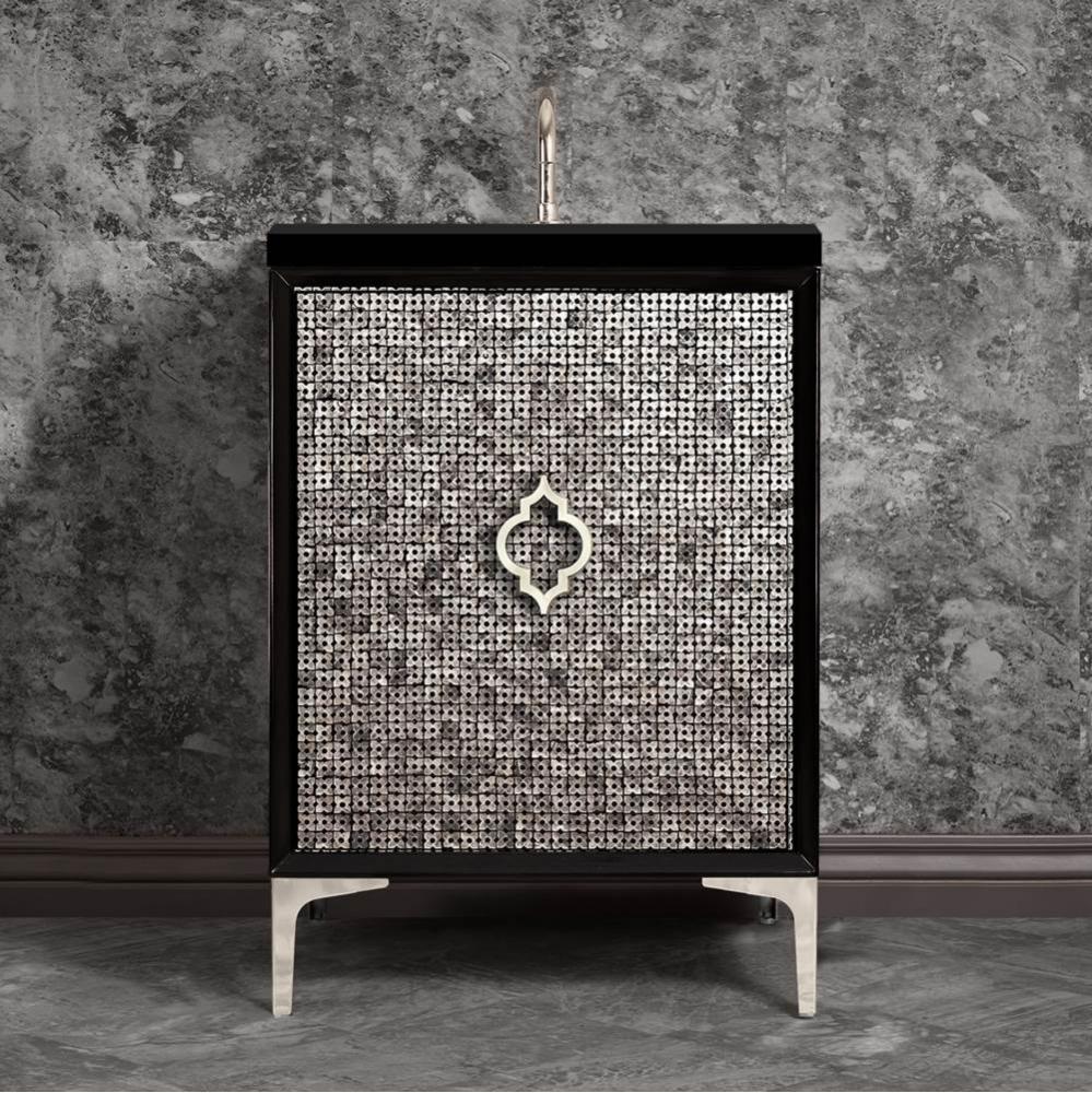 Mother of Pearl 24'' Wide Black Vanity with Polished Nickel Arabesque Pull and Hardware,