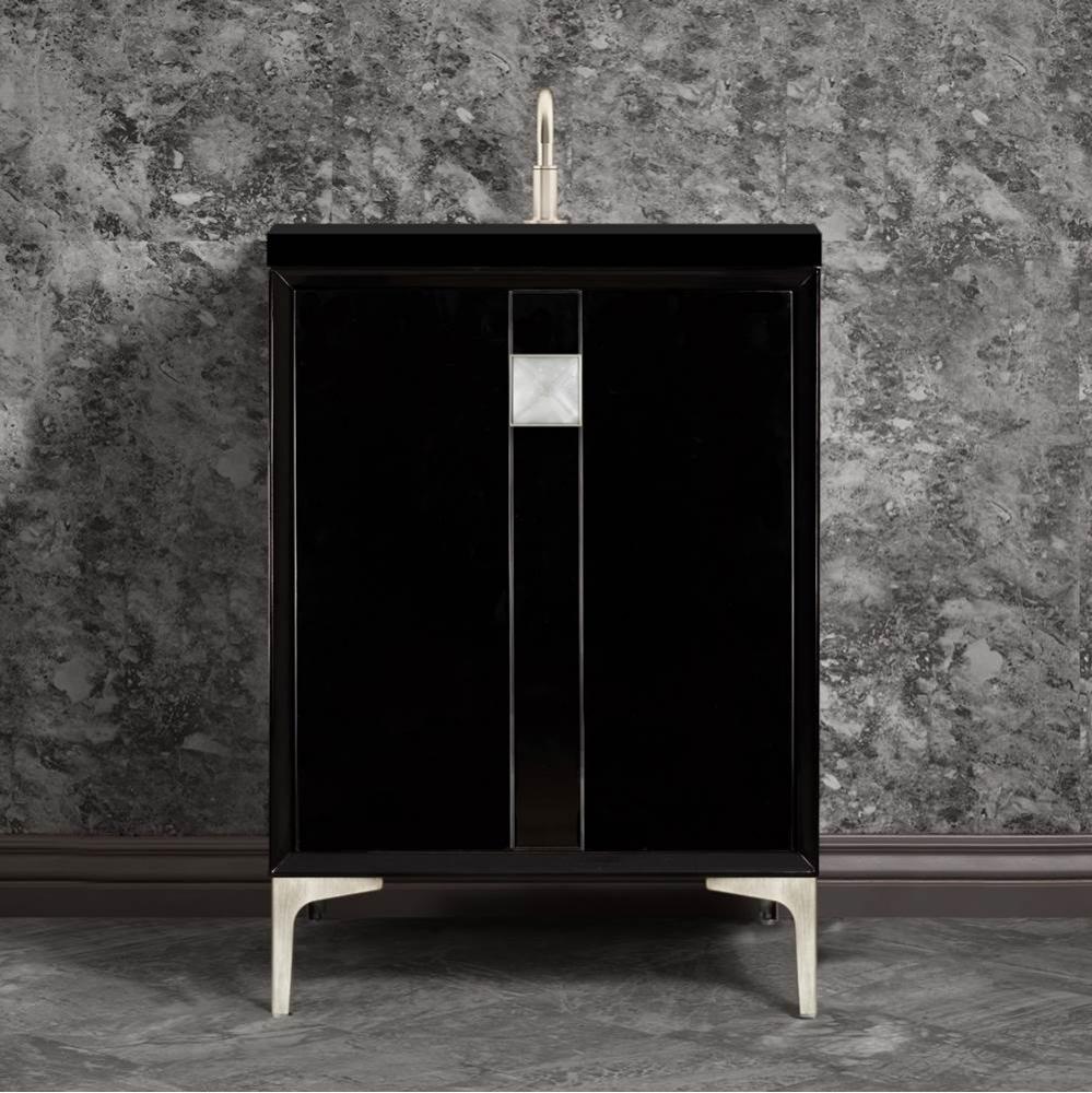 TUXEDO with 3'' Artisan Glass Prism Hardware 24'' Wide Vanity, Black, Satin Ni