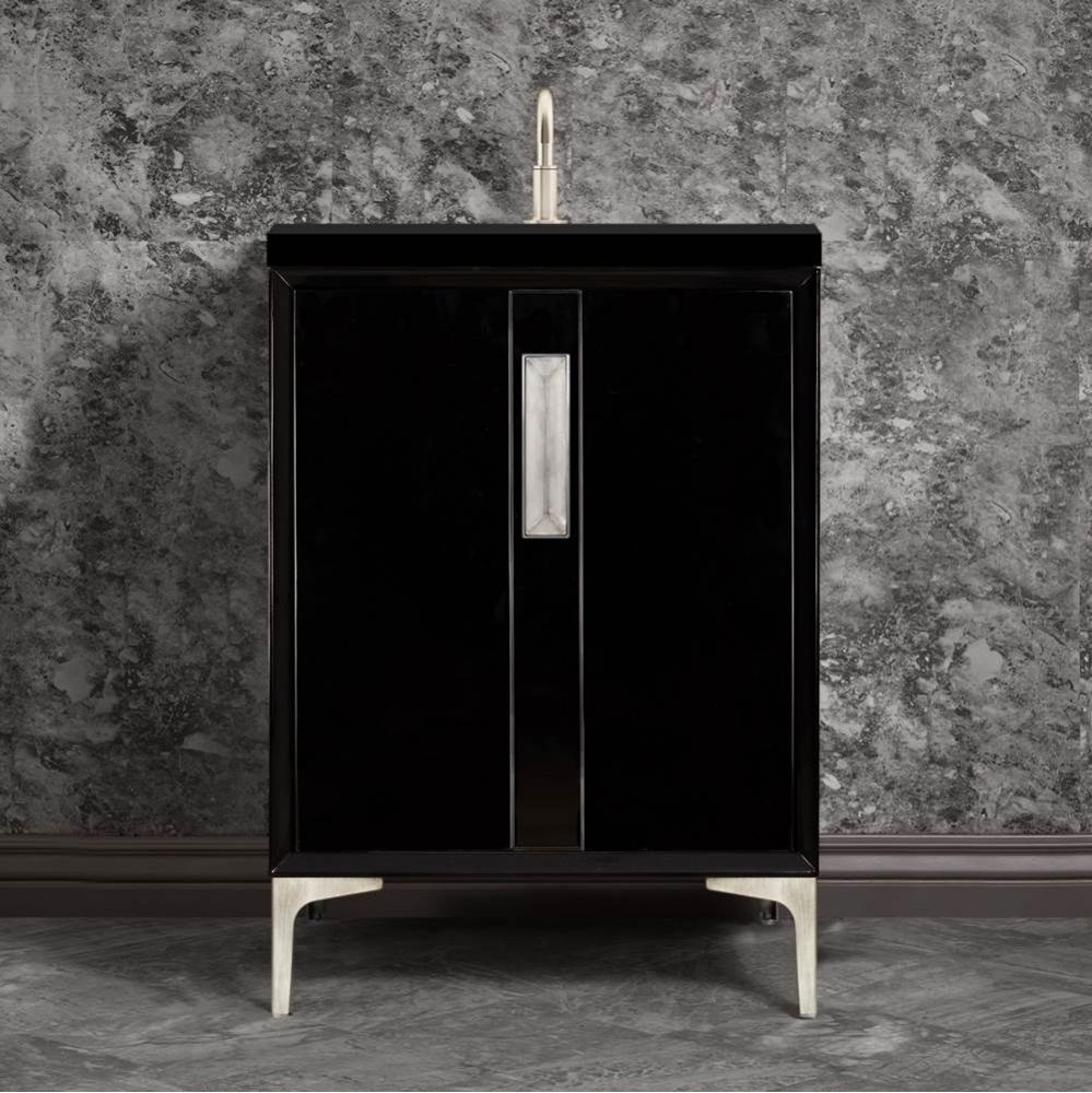 TUXEDO with 8'' Artisan Glass Prism Hardware 24'' Wide Vanity, Black, Satin Ni