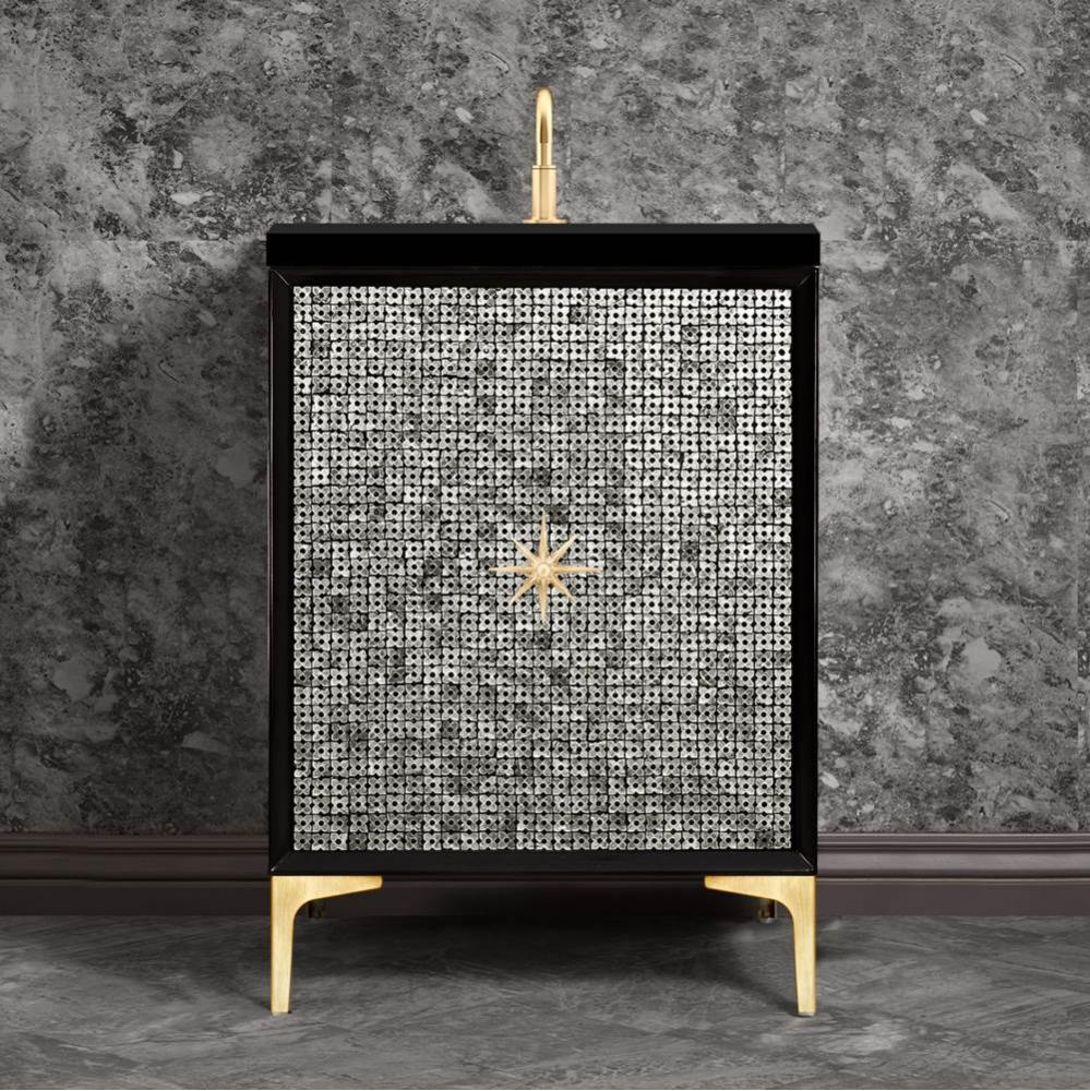 Mother of Pearl with 3'' Satin Brass Star Hardware, 24'' Wide Vanity, Black, 2