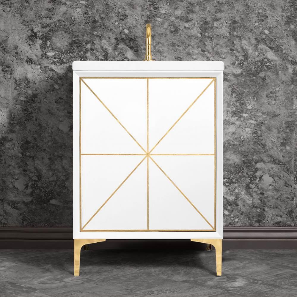 Divergence 24'' Wide White Vanity with Hand Applied Metal Leaf and Polished Brass Hardwa