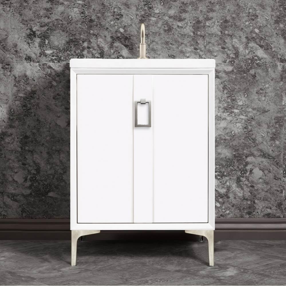 Tuxedo 24'' Wide White Vanity with Satin Nickel Coach Pull and Hardware, 24''