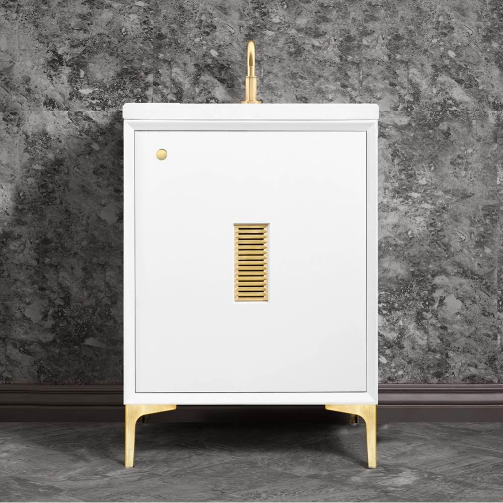 Frame 24'' Wide White Vanity with Satin Brass Louver Grate and Legs, 24'' x 22