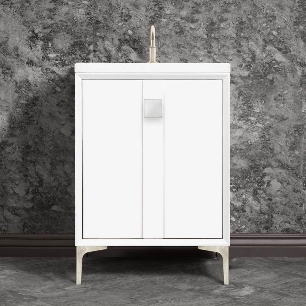 TUXEDO with 3'' Artisan Glass Prism Hardware 24'' Wide Vanity, White, Satin Ni