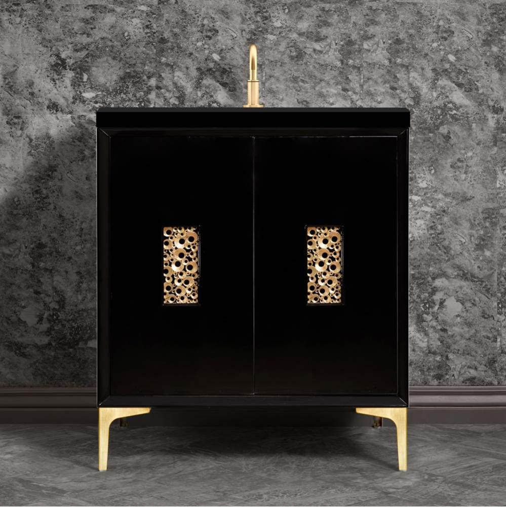 Frame 30'' Wide Black Vanity with Satin Brass Coral Grate and Legs, 30'' x 22&