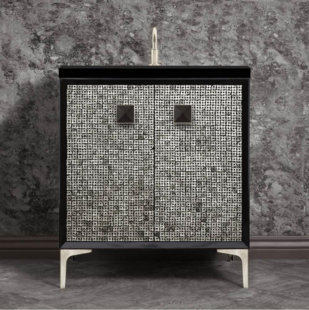 MOTHER OF PEARL with 3'' Artisan Glass Prism Hardware 30'' Wide Vanity, Black,