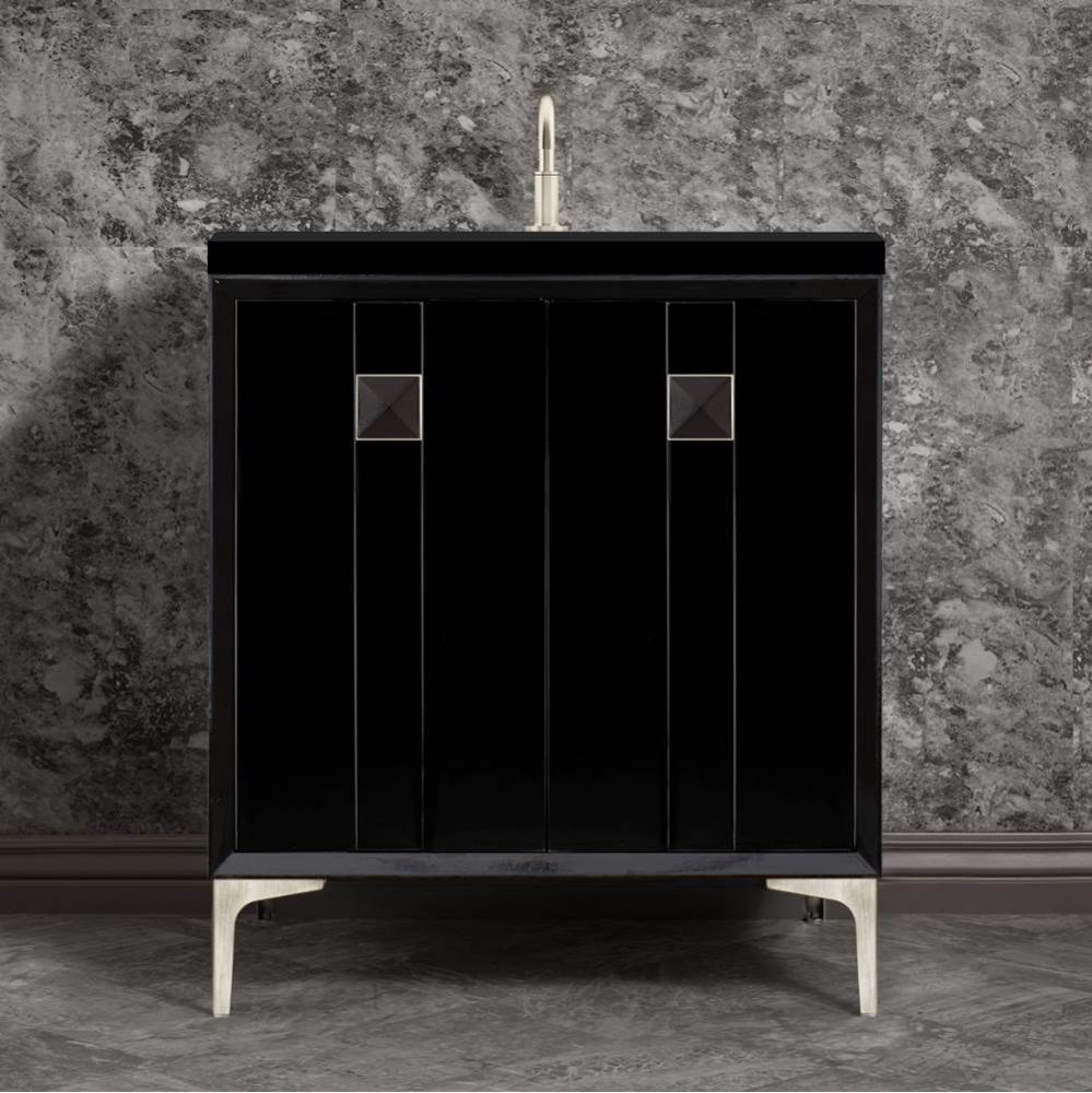 TUXEDO with 3'' Artisan Glass Prism Hardware 30'' Wide Vanity, Black, Satin Ni